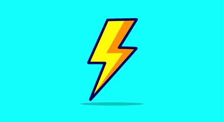 Yellow Lightning Bolt Icon with Blue Outline on Bright Blue Background
