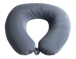 Ergonomic U-Shaped Travel Pillow in Soft Grey Fabric, Isolated on Transparent Background PNG