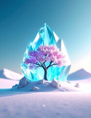 A majestic tree adorned with vibrant pink blossoms, its branches gracefully arching, creating a stunning contrast against a clear blue sky.
