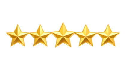 Premium 3D gold five star rating isolated on transparent background