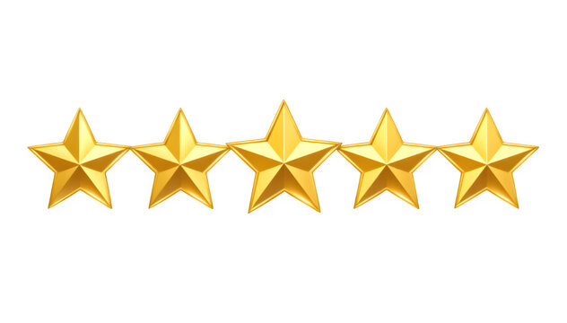 Premium 3D gold five star rating isolated on transparent background