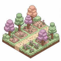 Isometric Pixel Garden Scene – Vector