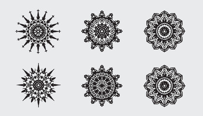 Elegant snowflake and floral ornamental vector set for winter holiday and Christmas design