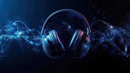 headphones with abstract blue background