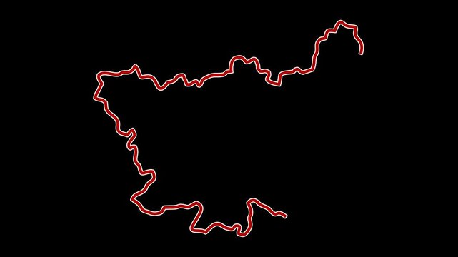 2D Map of Jharkhand in red and white outline with boundary line animation