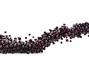 Elegant wave formation of glossy dark purple spheres on a clean white backdrop