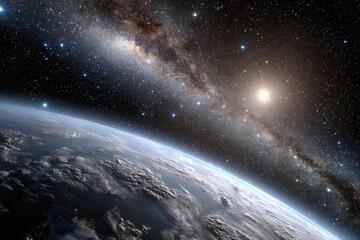 Fototapeta premium View of Earth from space showcasing the Milky Way and cosmic scenery at night