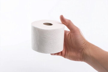 Obraz premium Hand holding a roll of soft toilet paper in a bright setting