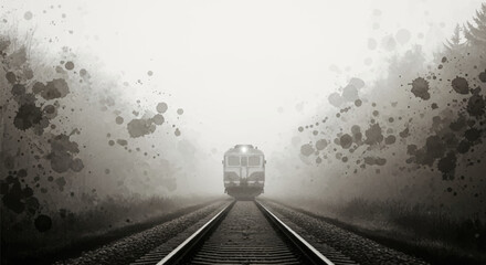 An old train fading into fog evokes nostalgia, loneliness, and time passing — painted in a classic moody watercolor style.