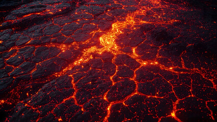 Molten Lava on Red Background – Fiery and Dangerous Scene