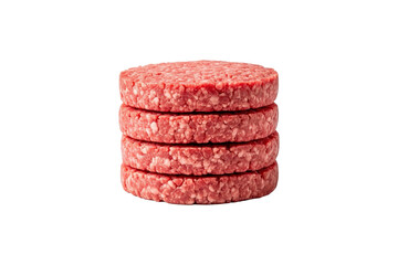 Stack of raw beef patties, PNG isolated on transparent background, Fresh burger meat for grilling