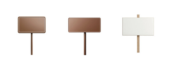 Three blank signs with wooden handles for custom messages and advertisements