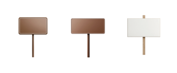 Three blank signs with wooden handles for custom messages and advertisements