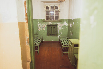 Vilnius, Lithuania - 30th november, 2024: kgb underground prison cells with bunk beds. The Museum...