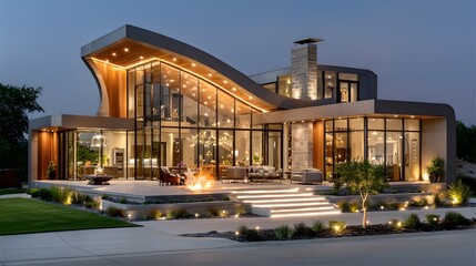 Fototapeta premium Modern glass office with elegant lighting high resolution picture