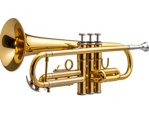 Naklejka premium Golden Trumpet Lying Horizontally with Reflective Brass Surface Isolated on Transparent Background PNG