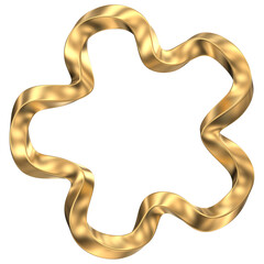 Golden Abstract Flower: 3D Render of a Twisted Floral Design Element