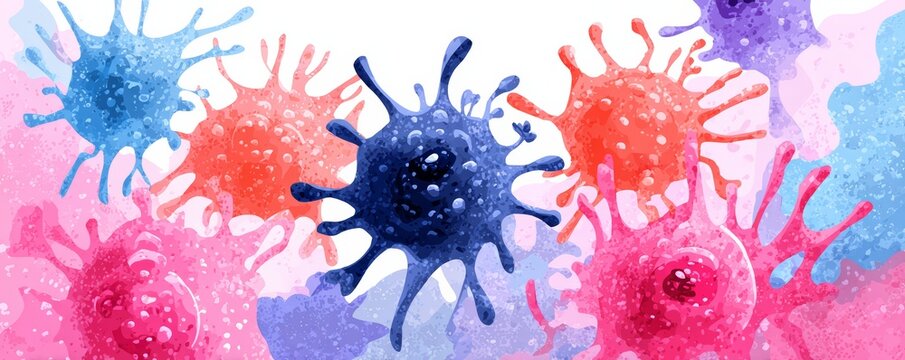 illustrated immune cells highlighting mast cells, Mastocytosis  Mast Cell Disease awareness, flat vector illustration, soft medical colors, isolated on white background