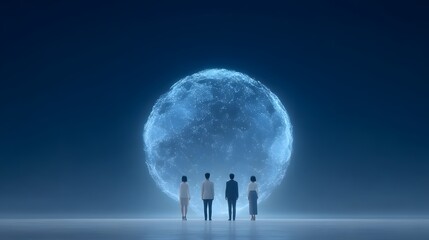 Diverse team standing with glowing data globe in the middle