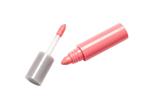 Pink lip gloss wand and tube isolated on transparent background