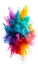 Powder explosion in rainbow palette, celebration element, isolated background