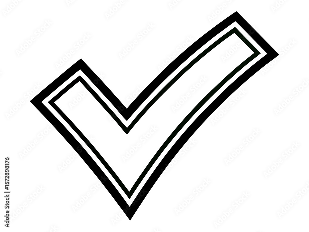 Poster a bold check mark symbol with a double outline design on a transparent backdrop, ideal for digital i