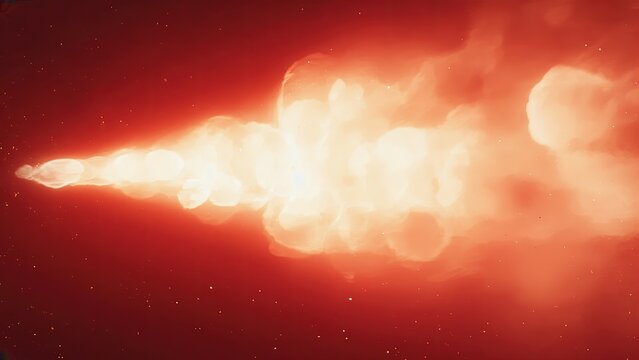 Bright cosmic explosion illuminates the vastness of space with vibrant red hues during a stellar event