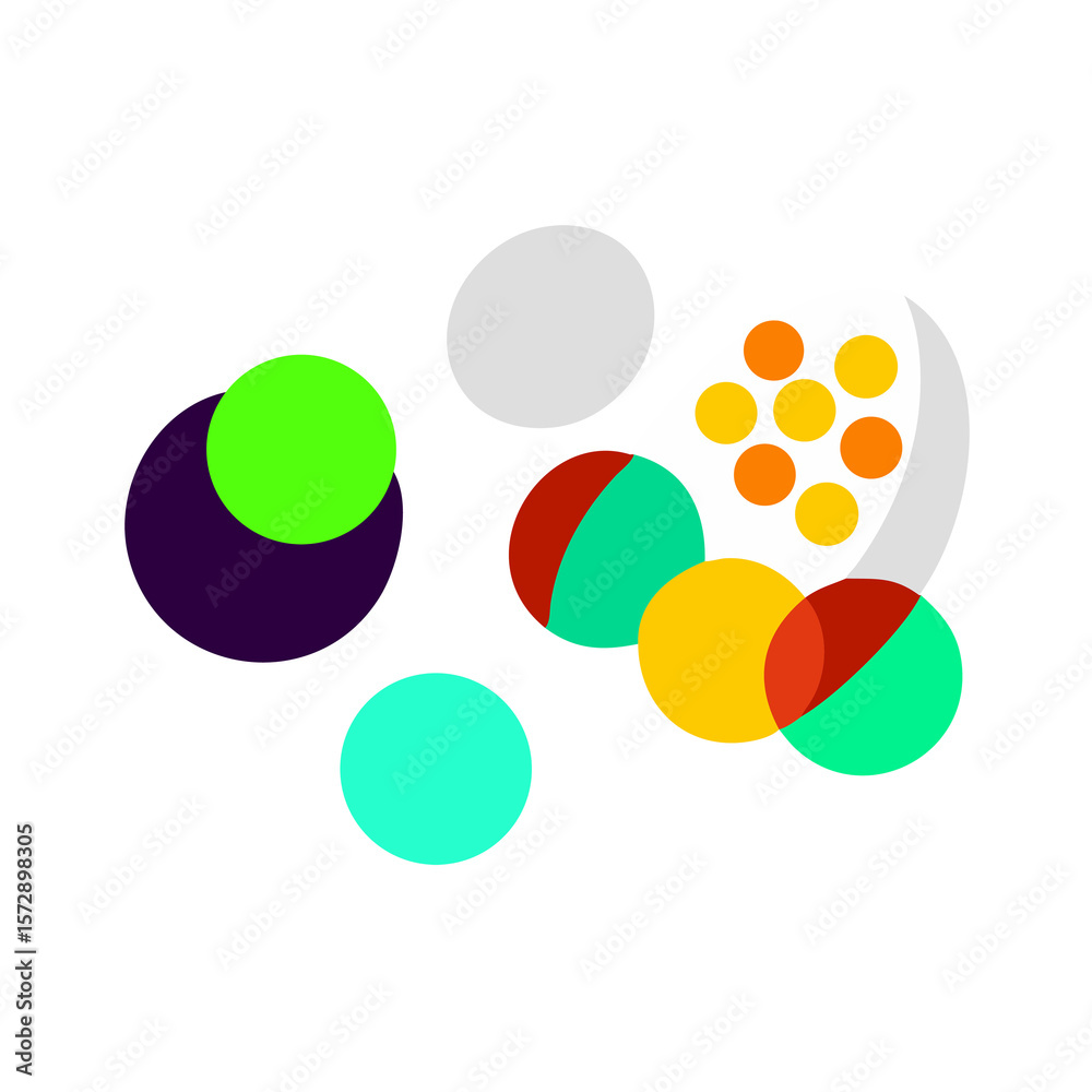 Poster Abstract Composition of Colorful Circles and an Oval Shape on a Transparent Backdrop, Creating a Playful and Modern Design with Overlapping Elements and Geometric Forms