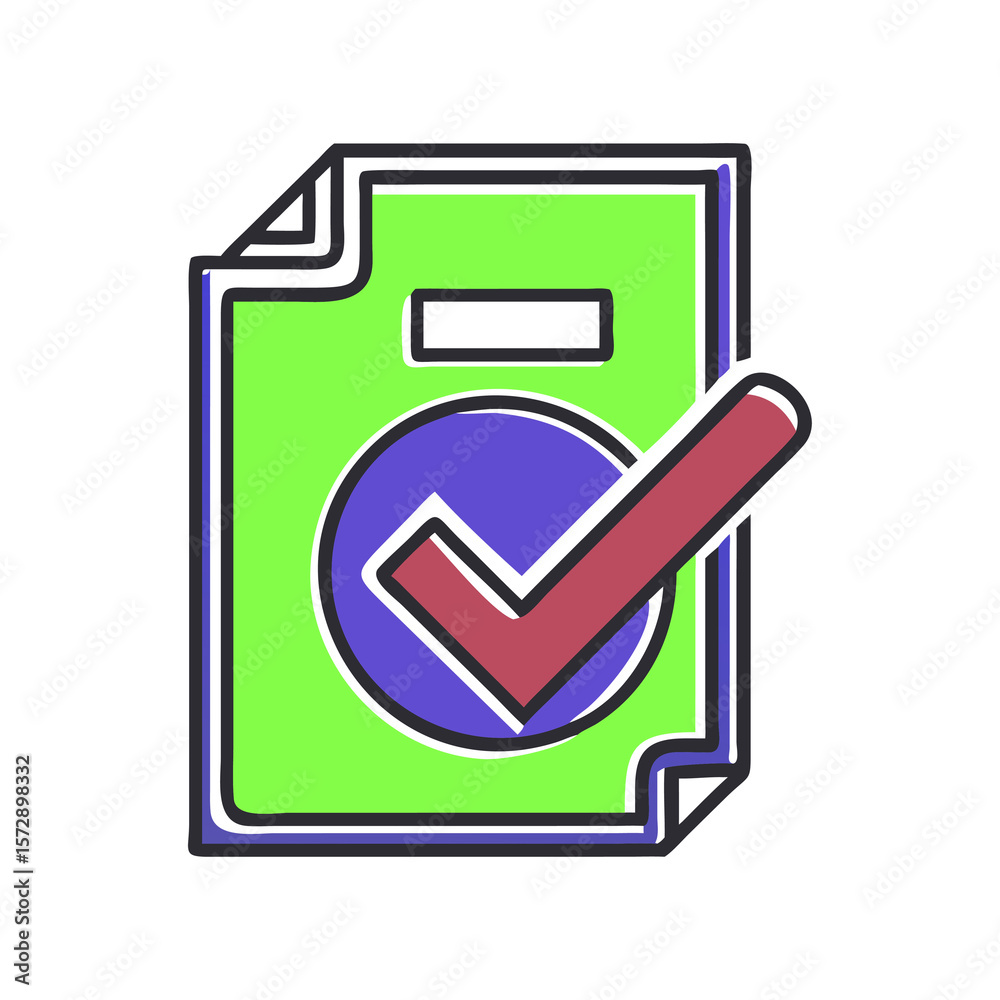 Poster approved document icon with check mark symbolizing confirmation and validation, representing agreeme