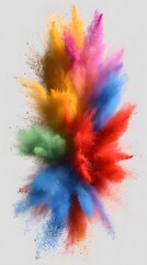 Transparent background powder blast with rainbow tones, dynamic dust burst