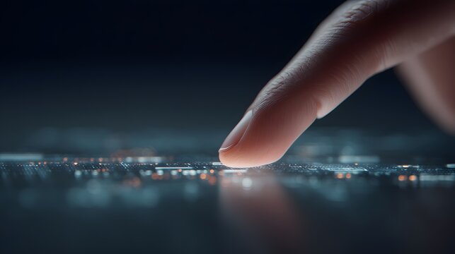 Close-up of hand swiping virtual credit card on AR interface