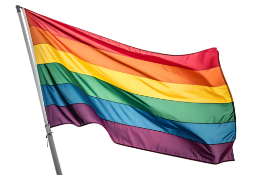 Rainbow lgbtq pride flag waving on transparent background