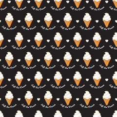 Fun Cute Soft Ice Cream Cones Cold Sweet Pattern. This playful dessert-themed design is perfect for summer food packaging, cafe branding, fabric prints, children decor, and sweet treat backgrounds.