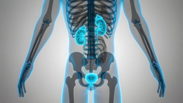 Human Anatomy Illustration of Urinary and Skeletal Systems