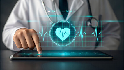 Doctor using digital tablet for healthcare monitoring and medical technology