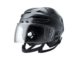 Fototapeta premium Black ice hockey helmet mockup with protective glass on white background