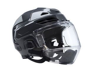 Black ice hockey helmet mockup with protective glass on white background