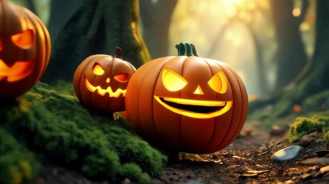 Discover spooky stories shared by pumpkins in a magical woodland. Seasons monster helloween