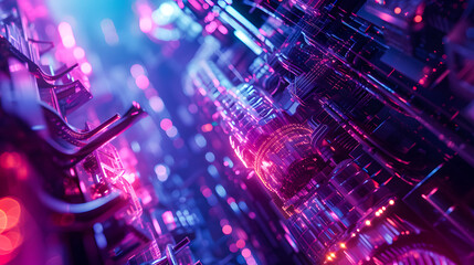 Dynamic glowing tunnel of neon lights and digital data. Abstract futuristic cyberspace background in pink and blue colors, perfect for technology and sci-fi backgrounds wallpaper