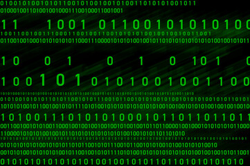 Pattern of green binary numbers against black background