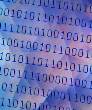 Lines of binary computer numbers against abstract, graphic background