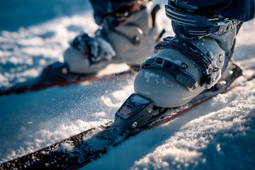 Skier’s Boots Strapped Into Snowboard Bindings