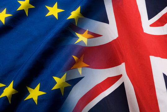 British flag and EU flag super-imposed over one another