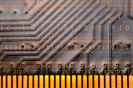 Computer binary code super-imposed over computer card