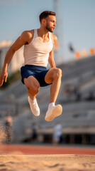 Male Athlete Jumping Over Long Jump Pit