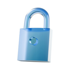 Blue padlock security device symbolizing safety and protection. 3d rendering