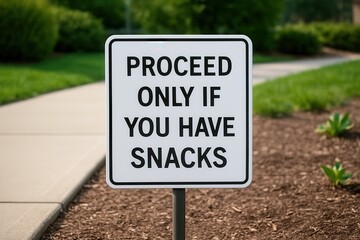 Proceed only if you have snacks, funny sign requiring snacks to proceed