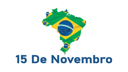 Map of Brazil with the national flag pattern for the Republic Day on November 15th.