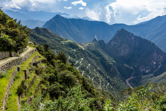 View from Sun Gate to Machu Picchu ruins