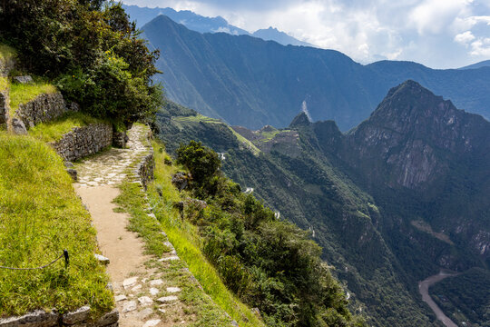 View from Sun Gate to Machu Picchu ruins